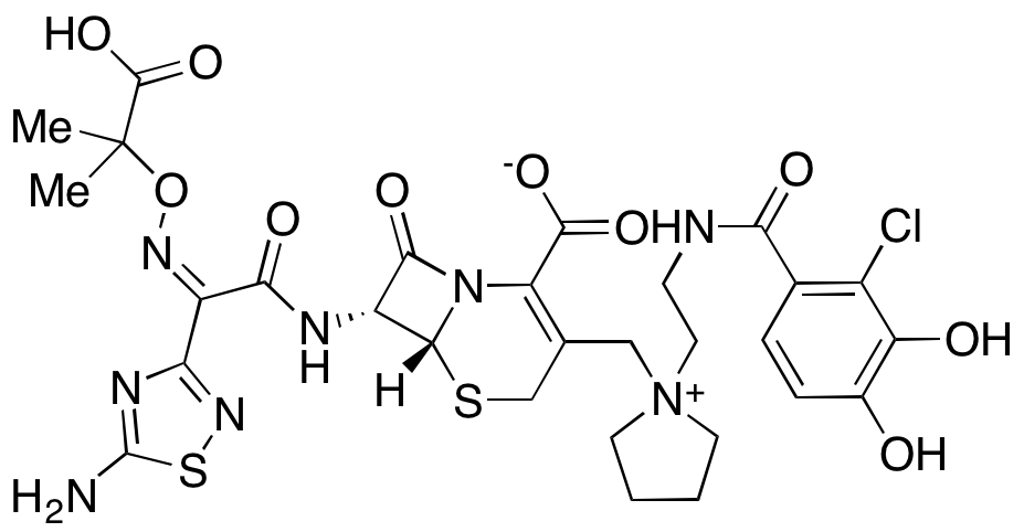 1-[[(6R,7R)-7-[[(2Z)-2-(5-Amino-1,2,4-thiadiazol-3-yl)-2-[(1-carboxy-1-methylethoxy)imino]acetyl]amino]-2-carboxy-8-oxo-5-thia-1-azabicyclo[4.2.0]oct-2-en-3-yl]methyl]-1-[2-[(2-chloro-3,4-dihydroxyben