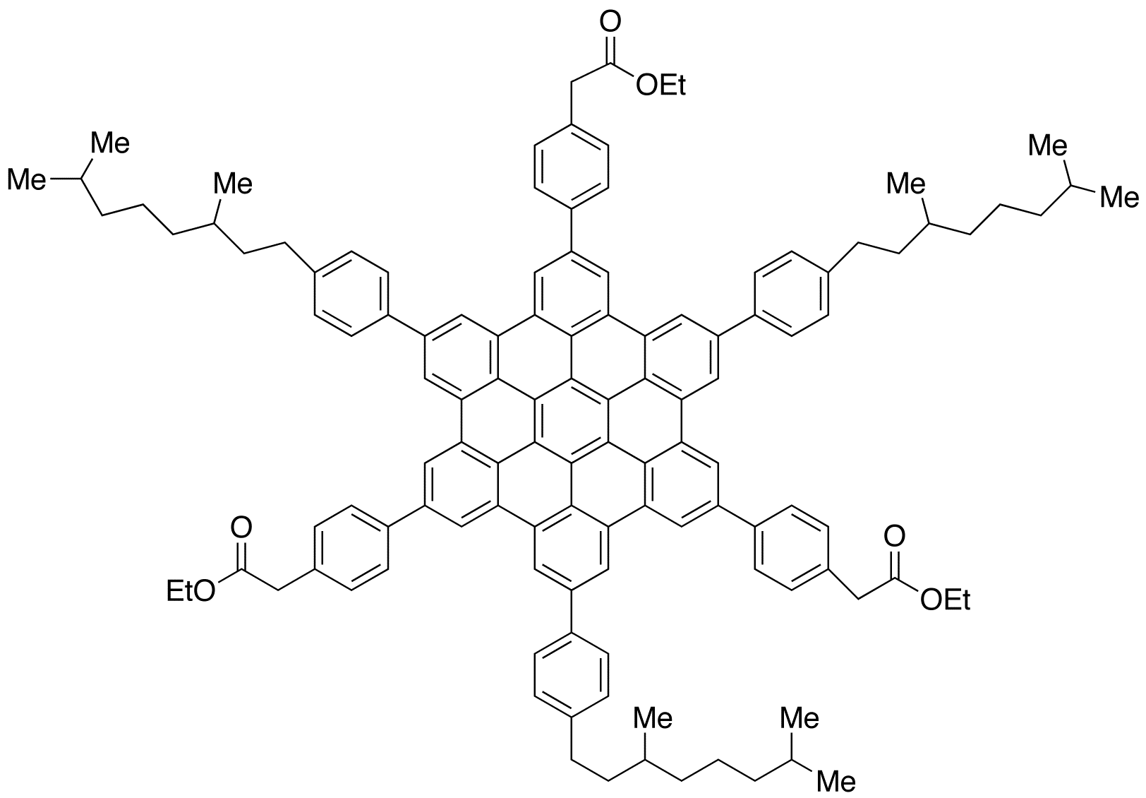 2,8,14-Tris[4-(3,7-dimethyloctyl)phenyl]-5,11,17-tris(4’-ethylacetatephenyl)-hexa-peri-hexabenzocoronene