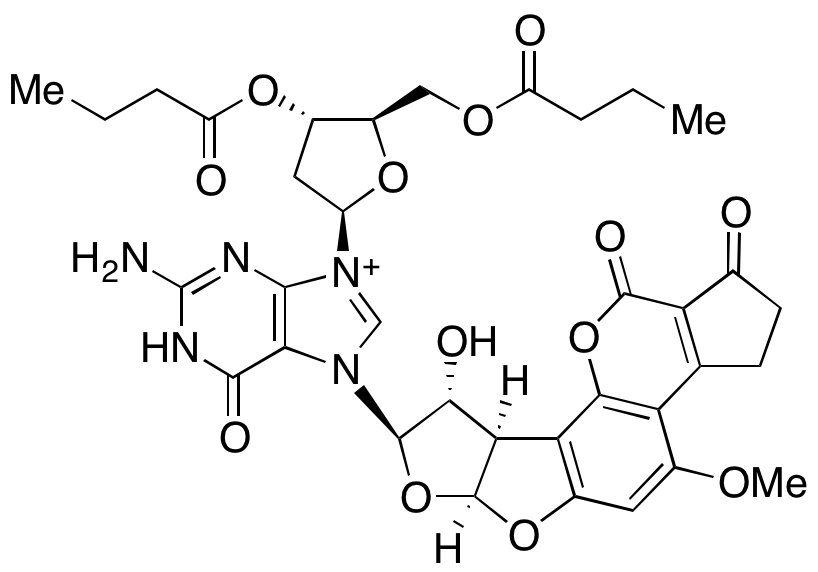 2’-Deoxy-7-[(6aS,8R,9R,9aR)-1,2,3,6a,8,9,9a,11-octahydro-9-hydroxy-4-methoxy-1,11-dioxocyclopenta[c]furo[3’,2’:4,5]furo[2,3-h][1]benzopyran-8-yl]guanosine 3’,5’-Dibutanoa