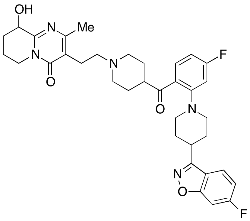 3-[2-[4-[4-Fluoro-2-[4-(6-fluoro-1,2-benzisoxazol-3-yl)piperidin-1-yl]benzolyl]piperidin-1-yl]ethyl-2-methyl-6,7,8,9-tetrahydro-9-hydroxy-4H-pyrido[1,2-a]pyrimidin-4-one