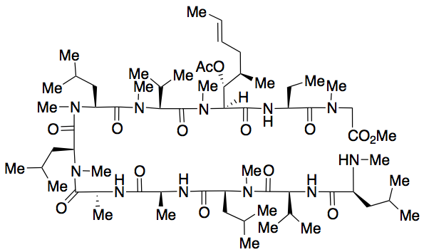 N-Methyl-L-leucyl-L-valyl-N-methyl-L-leucyl-L-alanyl-D-alanyl-N-methyl-L-leucyl-N-methyl-L-leucyl-N-methyl-L-valyl-(2S,3R,4R,6E)-3-(acetyloxy)-4-methyl-2-(methylamino)-6-octenoyl-(2S)-2-aminobutanoyl-