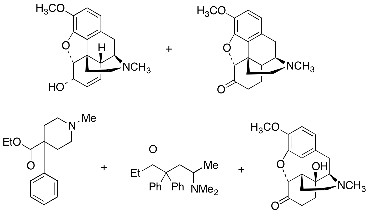 Opiate Multi-component Mixture-5 (mixture of Codeine, Hydrocodone, Meperidine, (±)-Methadone and Oxycodone, 250 μg/mL of each component in methanol)