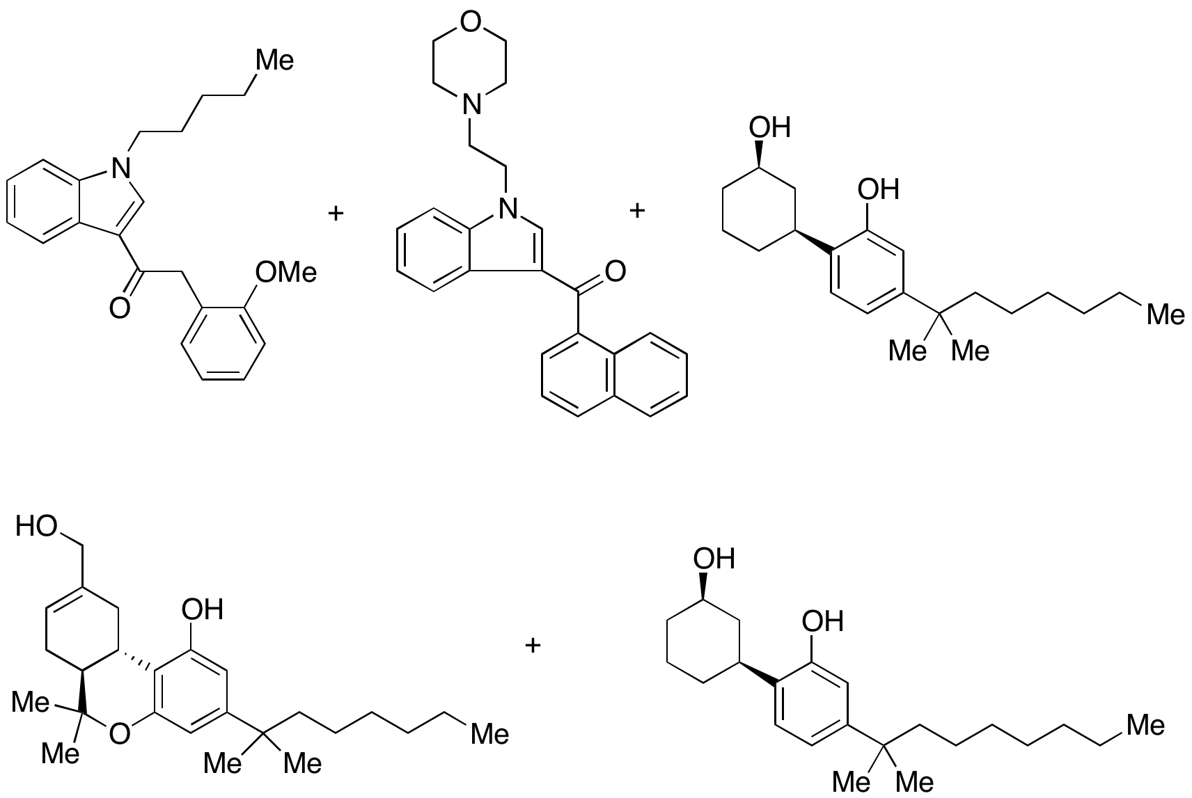 Synthetic Cannabinoid Mixture 1 (mixture of JWH 250, JWH 200, CP-47497, CP 47497C8 and HU 211, 100 μg/mL of each component in Acetonitrile)