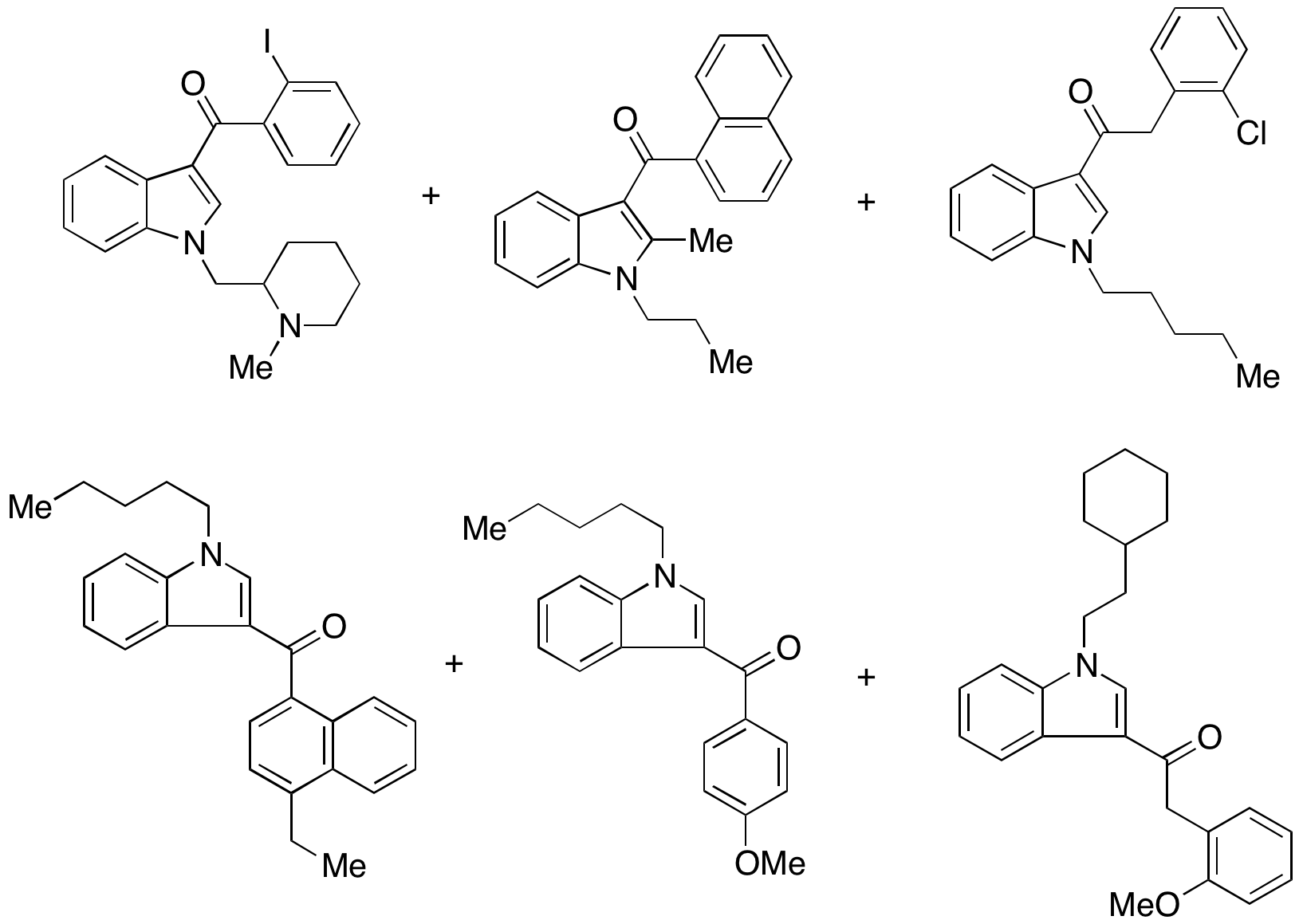 Synthetic Cannabinoid Mixture 3 (mixture of AM2233, JWH 015, JWH 203, and JWH 210, RCS-4, and RCS-8, 100 μg/mL of each component in Acetonitrile)